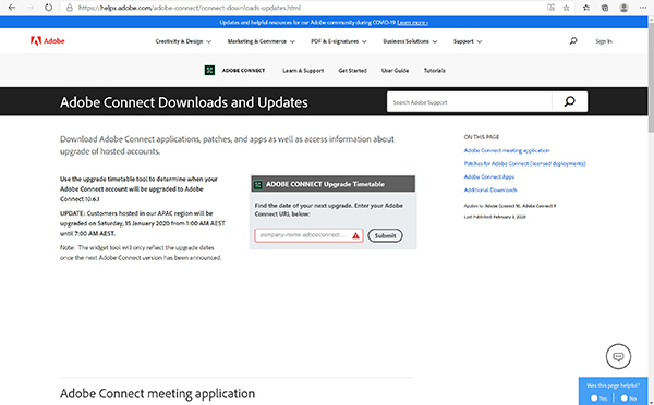 adobe connect downloads and udpates